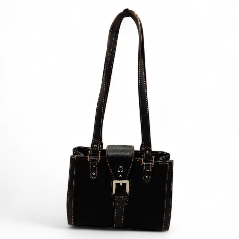 Etienne Aigner, Elegant Black Leather And Canvas Mini Tote Bag, NWOT